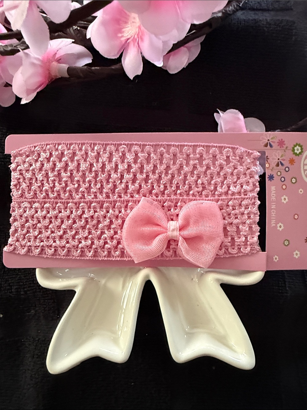 Pink Bow Crochet Headband for Kids